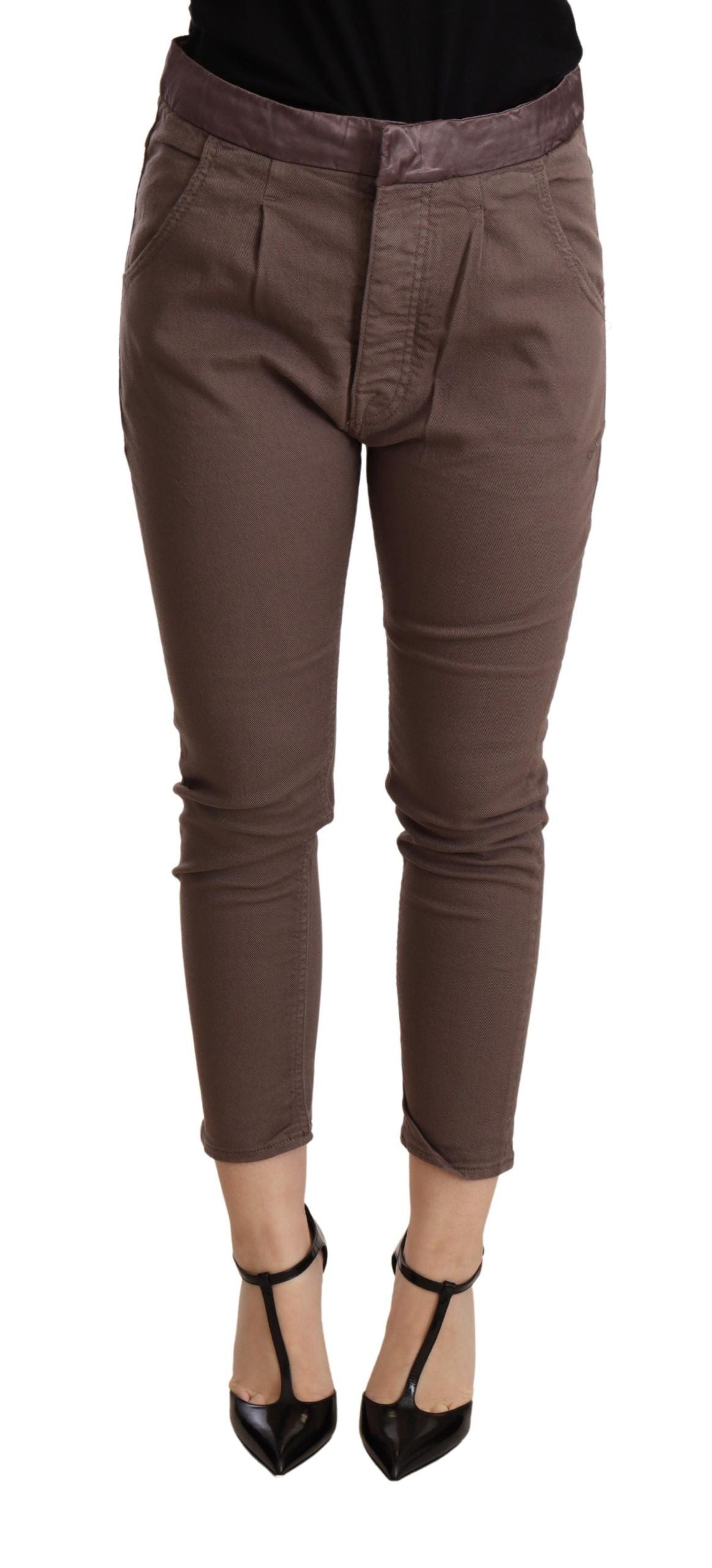 Braun Mid Waist Cropped Skinny Stretch-Hose