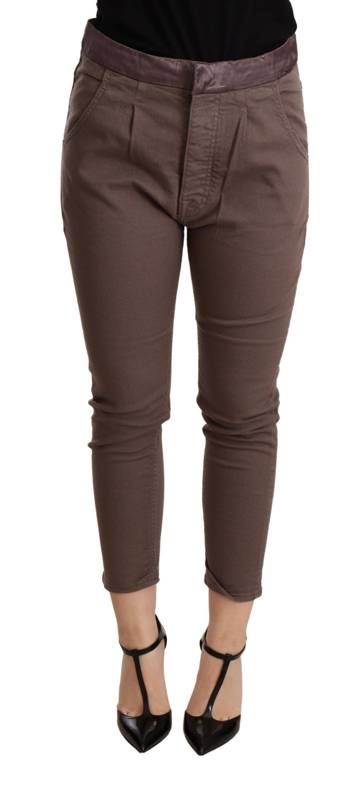 Schicke braune Skinny Mid Waist Cropped Pants