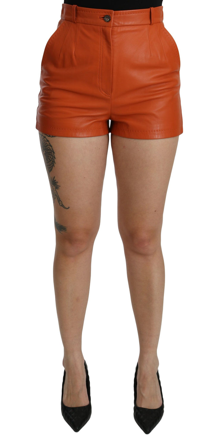 Orange Leder High Waist Hot Pants Shorts