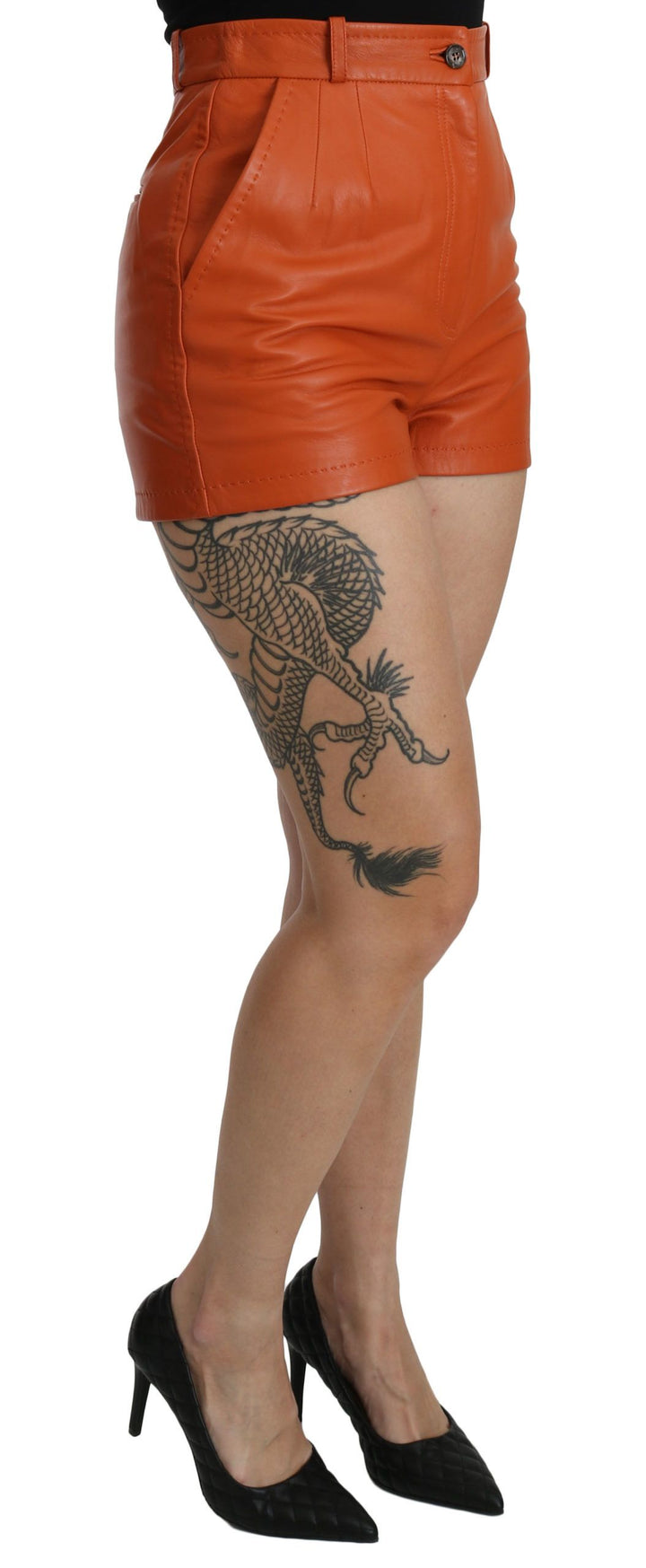 Orange Leder High Waist Hot Pants Shorts
