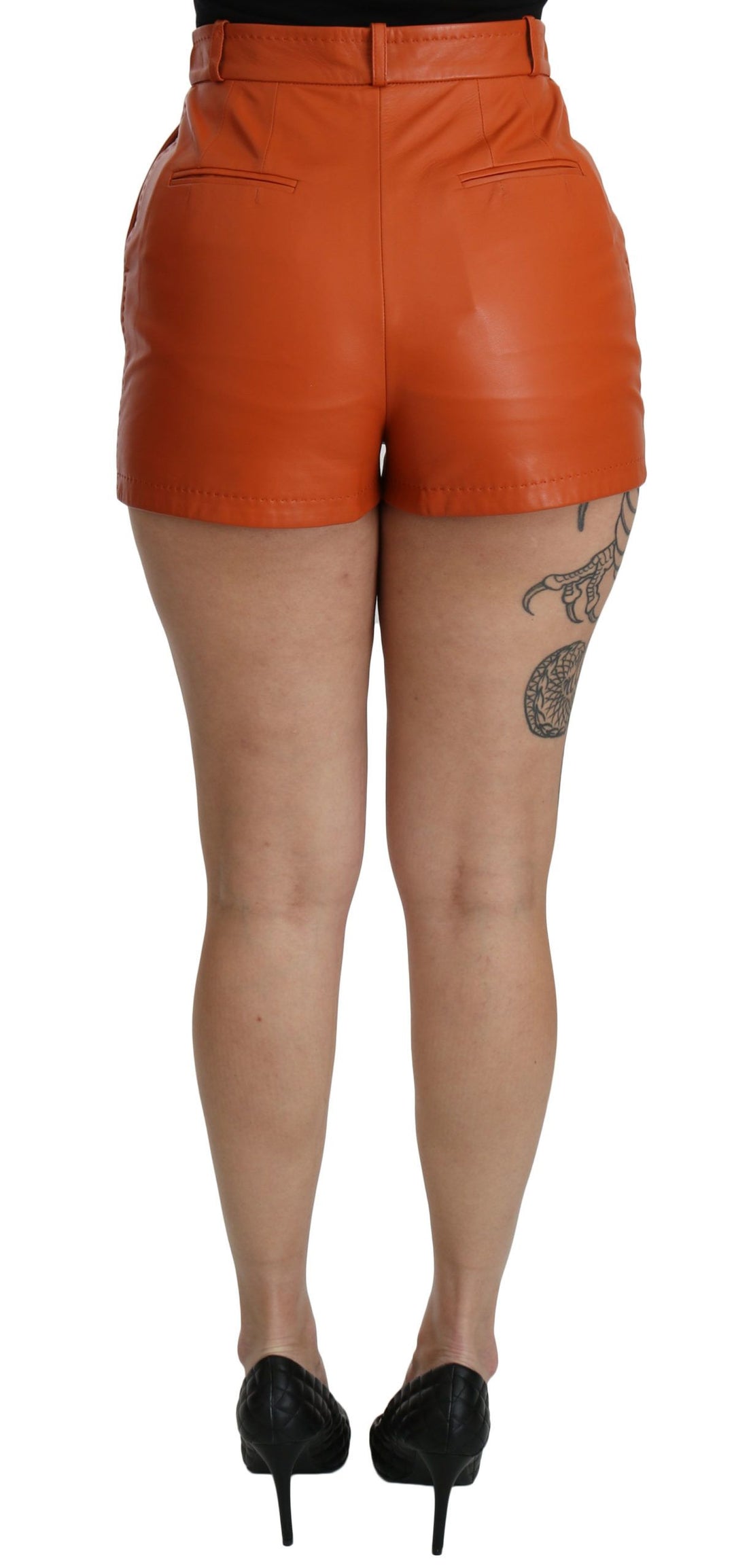 Orange Leder High Waist Hot Pants Shorts