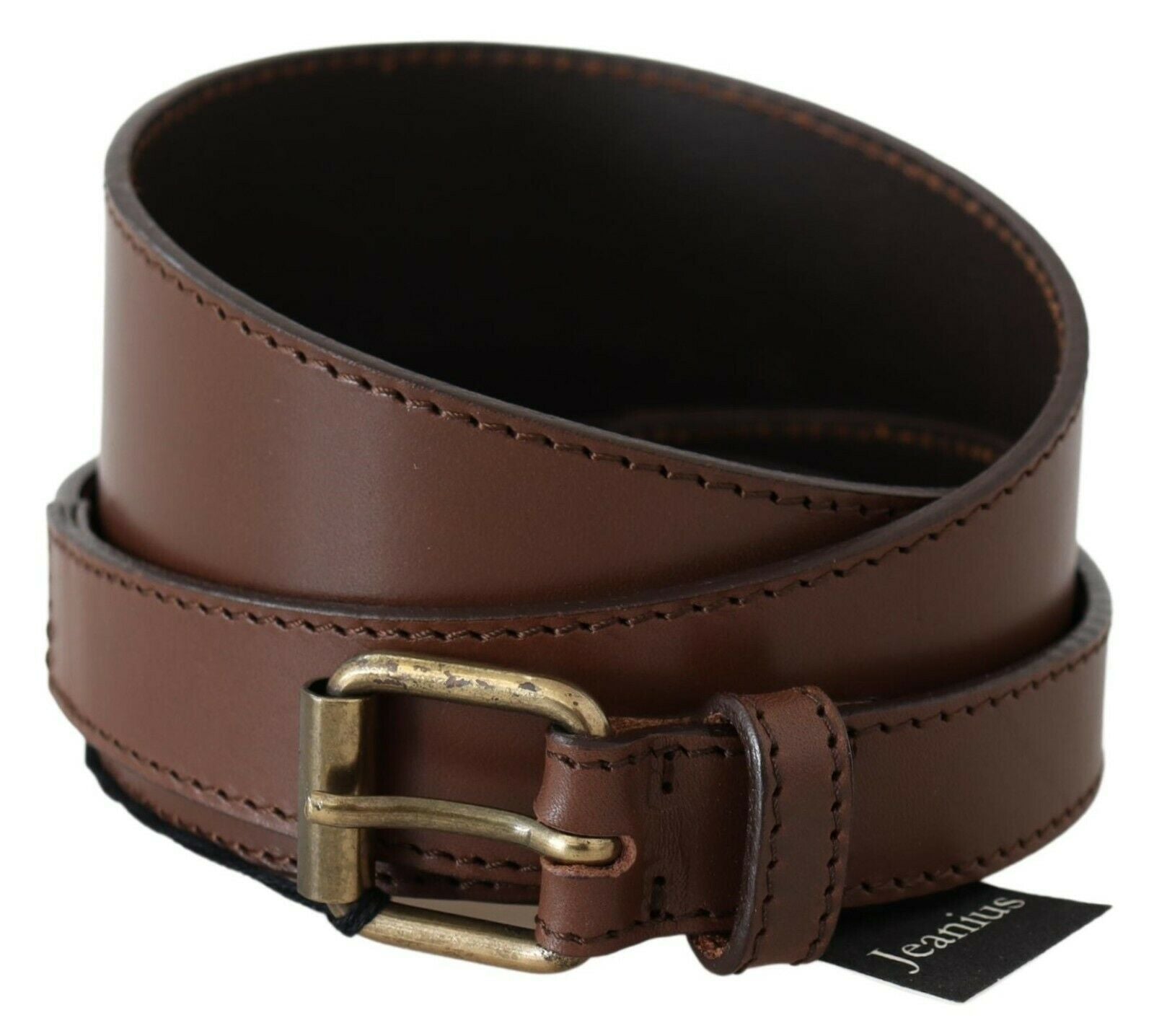 Chic brown leather belt with bronze hardware
