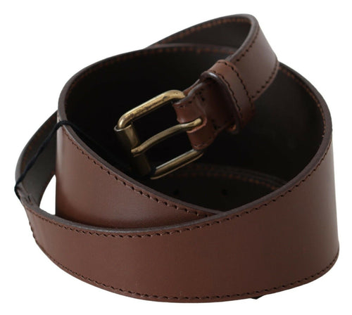Chic brown leather belt with bronze hardware