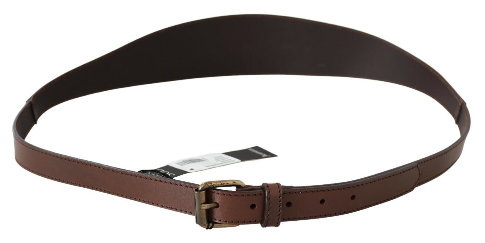 Chic brown leather belt with bronze hardware