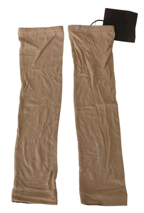 Beige knitted arm warmers