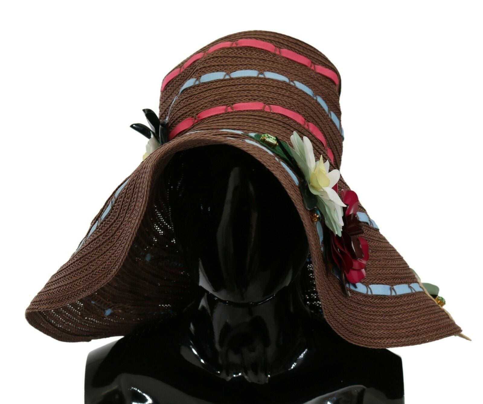 Brauner gestrickter Strohhut mit Blumen