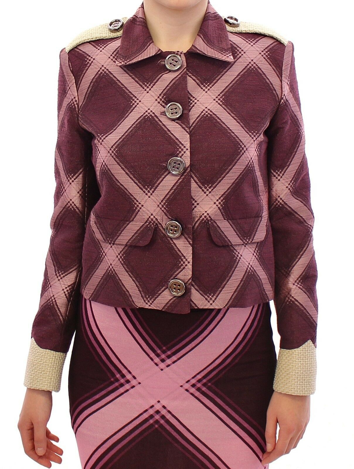 Elegant jacket with multicolored check print