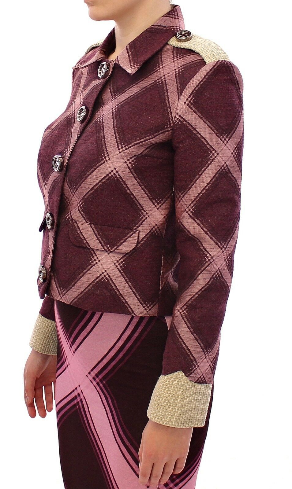 Elegant jacket with multicolored check print