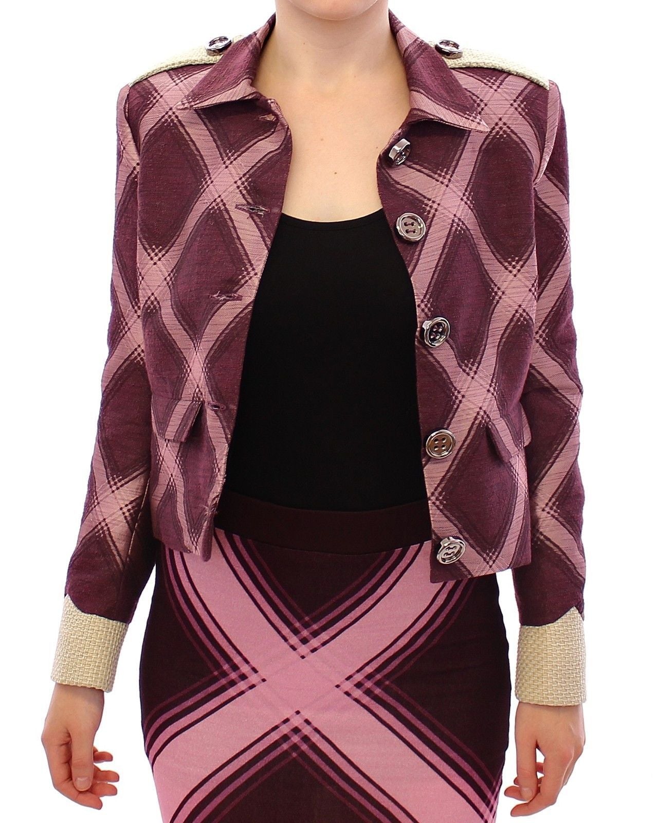 Elegant jacket with multicolored check print