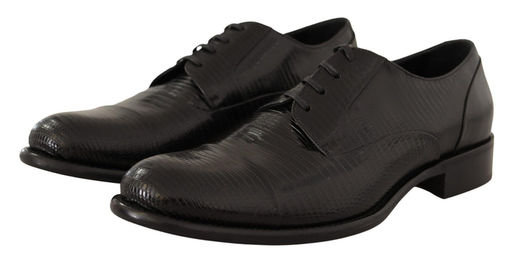 Elegante Schwarze Eidechsenhaut Derby Schuhe