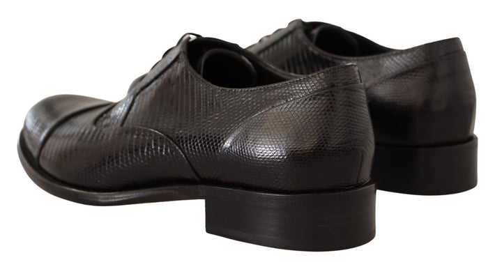 Elegante Schwarze Eidechsenhaut Derby Schuhe