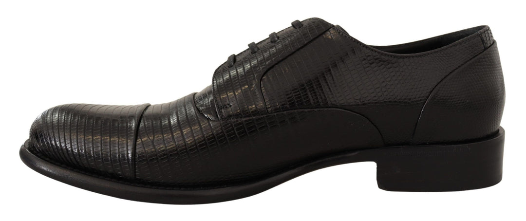 Elegante Schwarze Eidechsenhaut Derby Schuhe