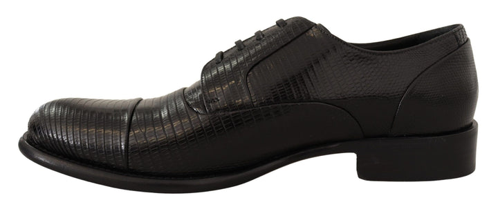 Elegante Schwarze Eidechsenhaut Derby Schuhe