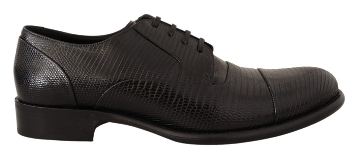 Elegante Schwarze Eidechsenhaut Derby Schuhe
