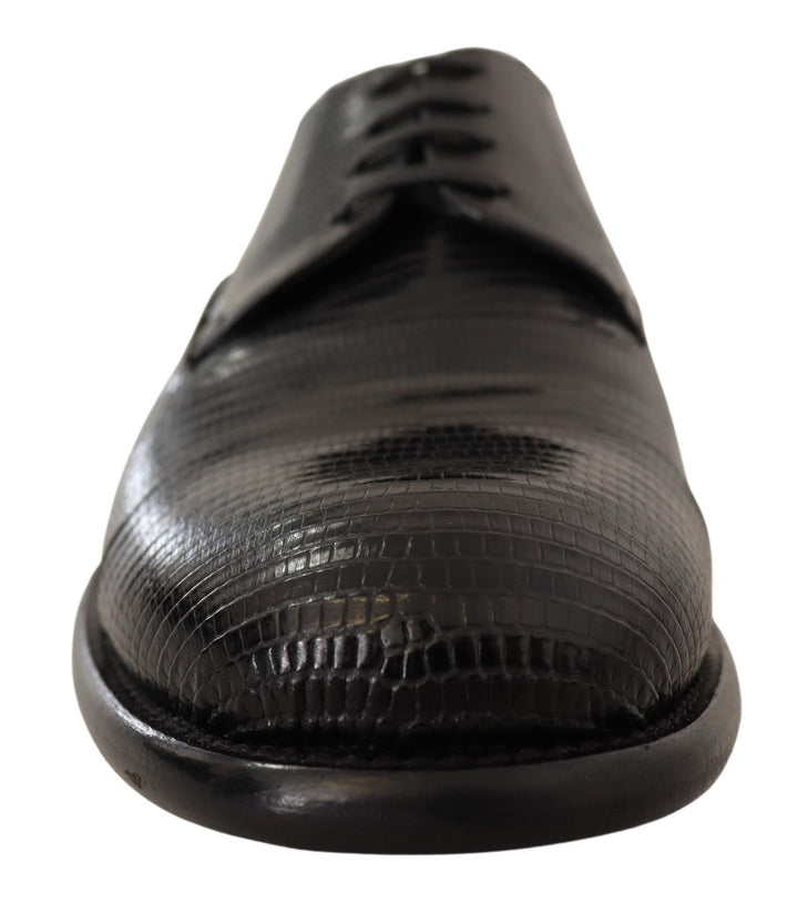 Elegante Schwarze Eidechsenhaut Derby Schuhe