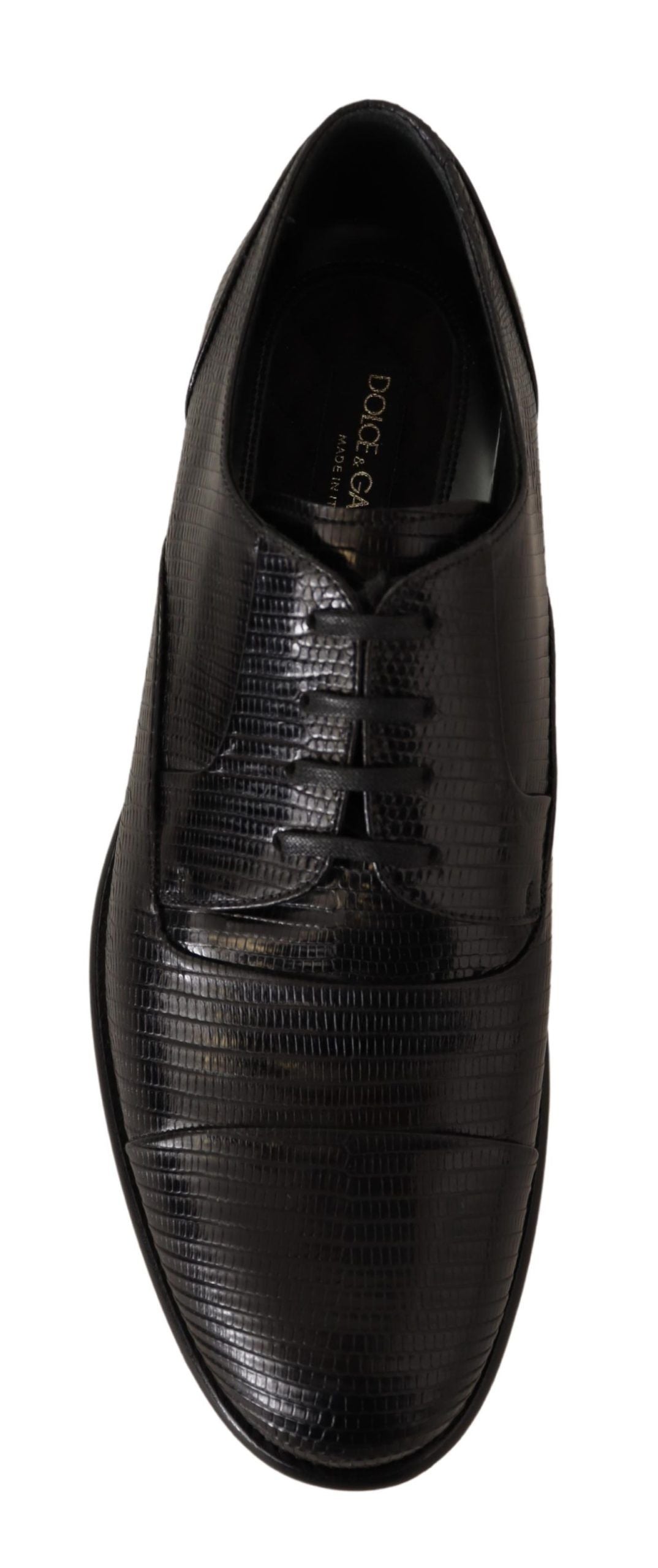 Elegante Schwarze Eidechsenhaut Derby Schuhe