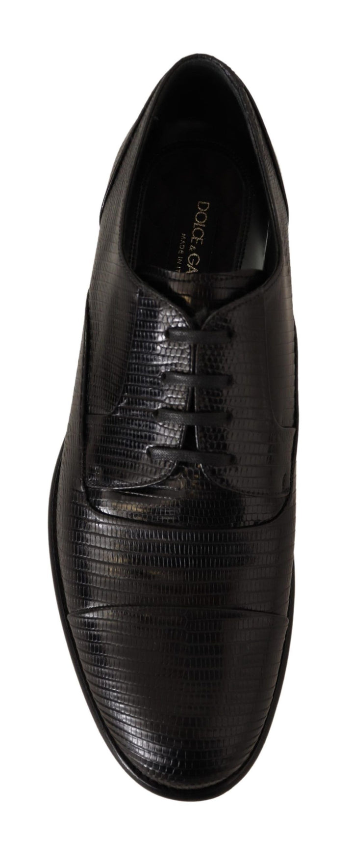 Elegante Schwarze Eidechsenhaut Derby Schuhe