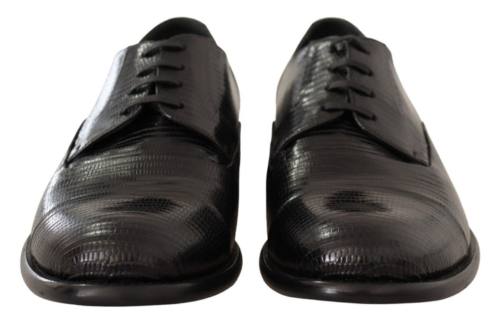 Elegante Schwarze Eidechsenhaut Derby Schuhe