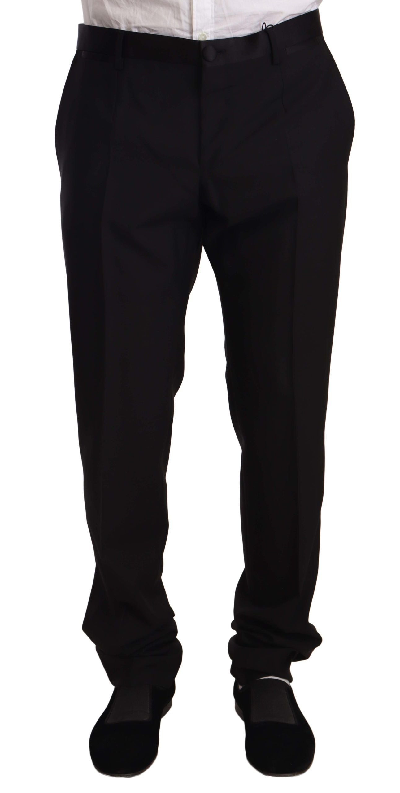 Elegant black skinny tuxedo trousers