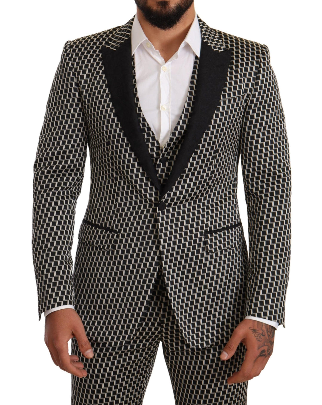 Eleganter dreiteiliger Anzug Martini Schwarz Karo