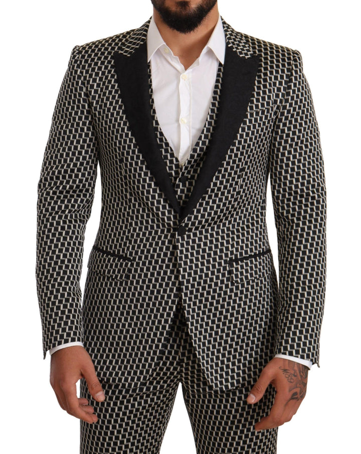 Eleganter dreiteiliger Anzug Martini Schwarz Karo