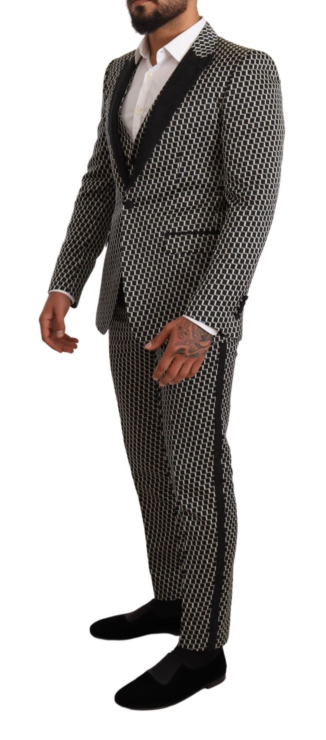 Eleganter dreiteiliger Anzug Martini Schwarz Karo