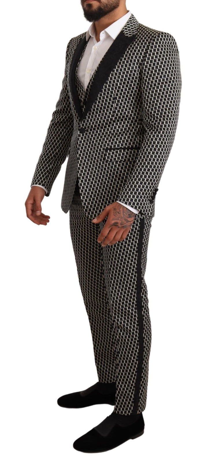 Eleganter dreiteiliger Anzug Martini Schwarz Karo