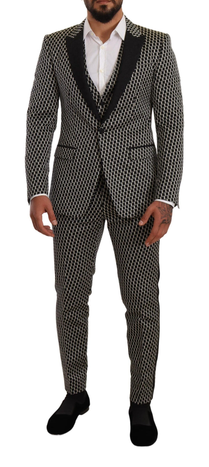Eleganter dreiteiliger Anzug Martini Schwarz Karo
