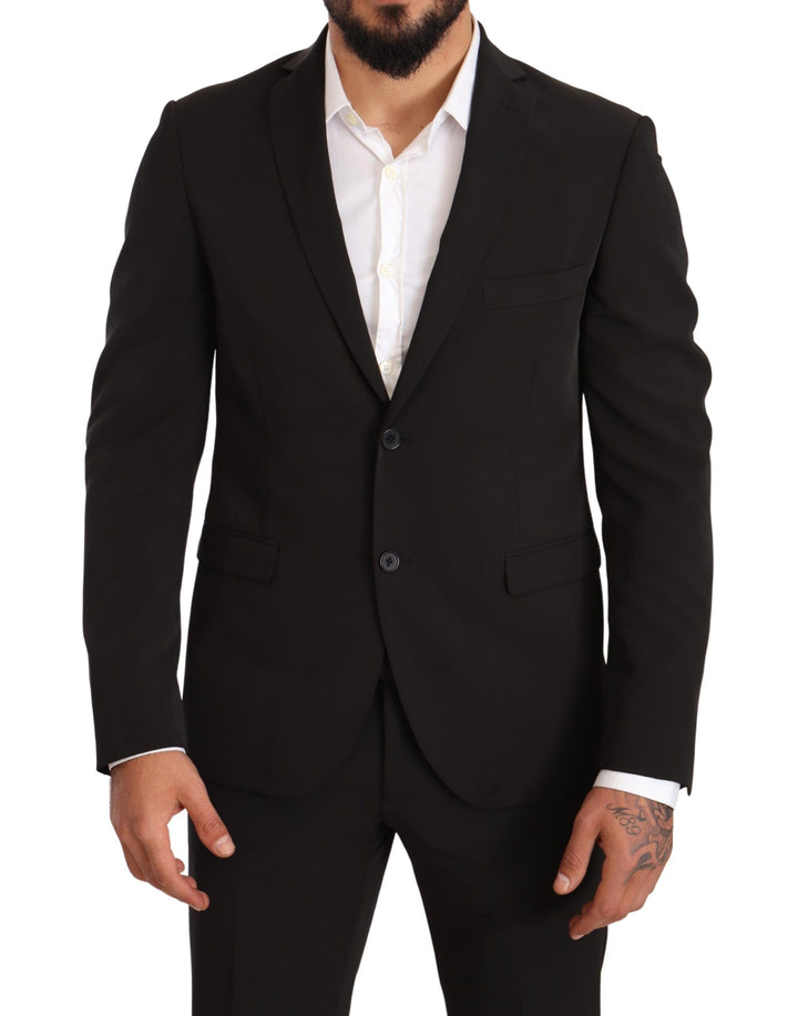 Eleganter schwarzer zweiteiliger Slim Fit Anzug