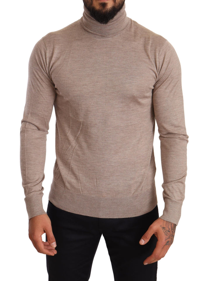 Beigefarbener Rollkragenpullover aus einer Kaschmir-Seiden-Mischung