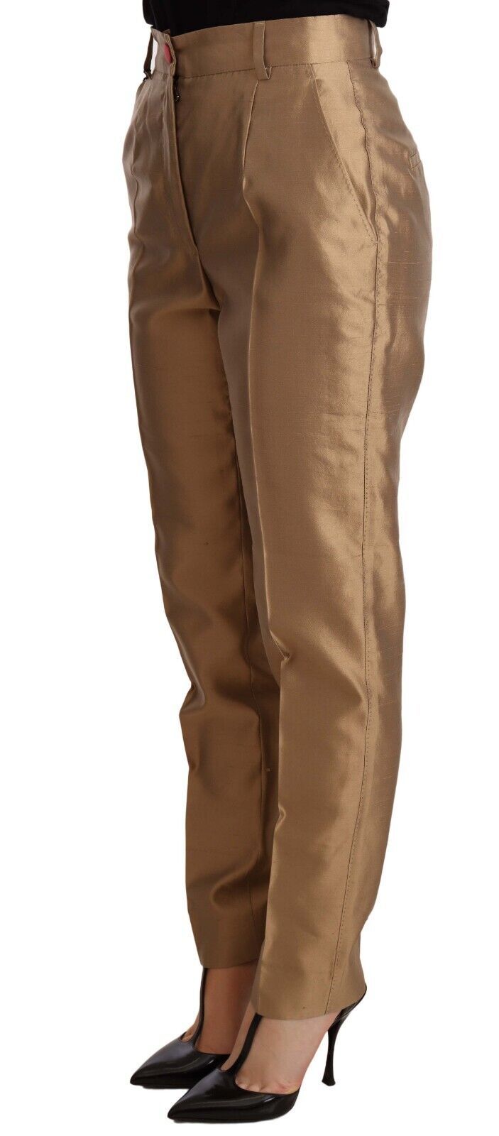 Goldfarbene Seidenhosen Metallic-Hosen in Kegelform