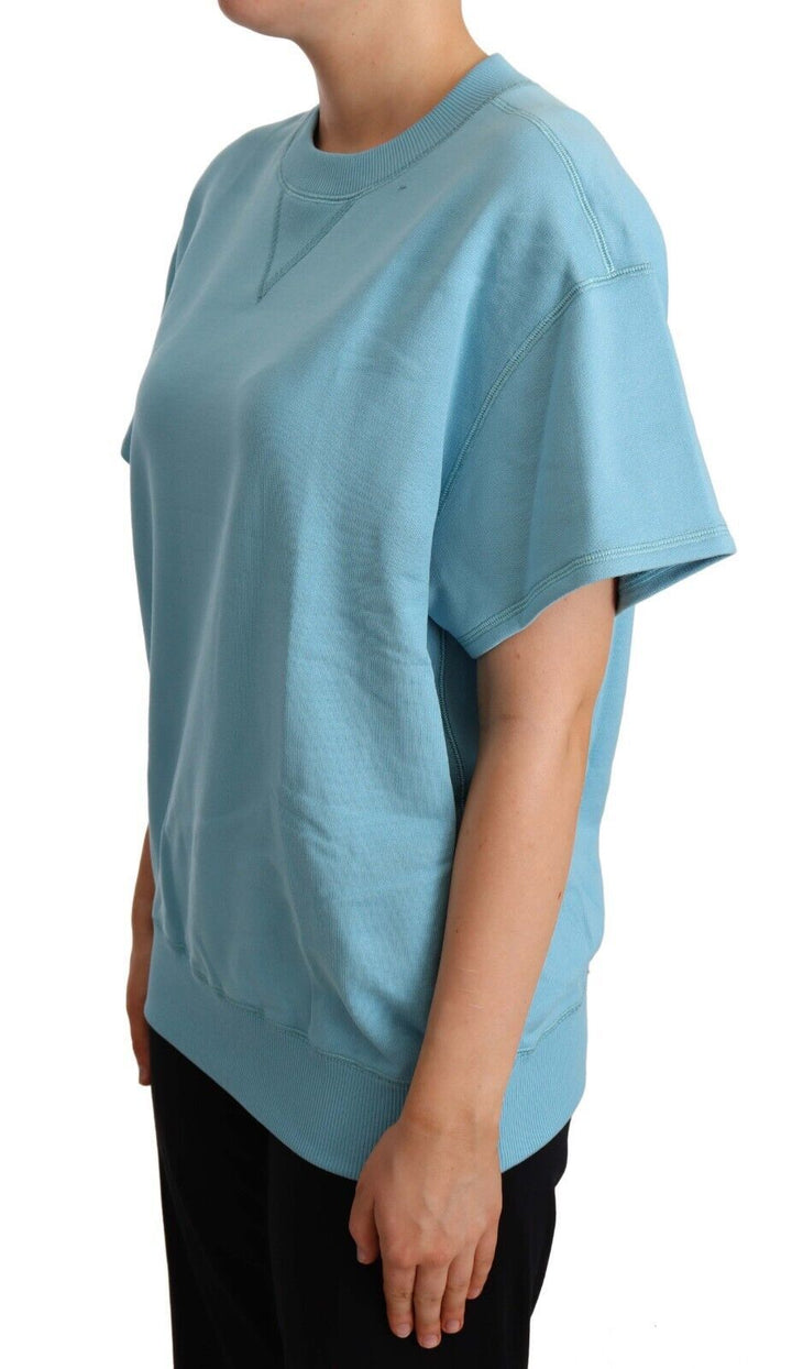 Elegantes blaues Baumwoll-Top mit Rundhalsausschnitt