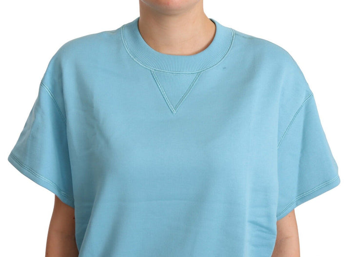 Elegantes blaues Baumwoll-Top mit Rundhalsausschnitt