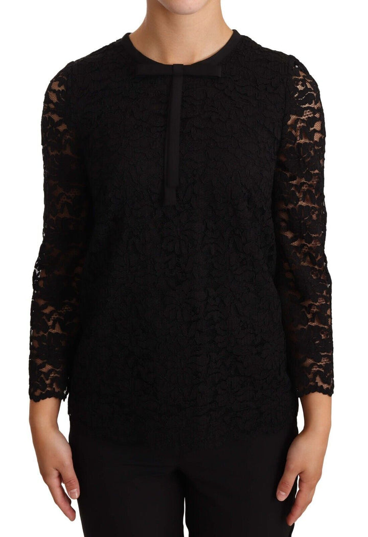 Elegant black long-sleeved top made of floral lace