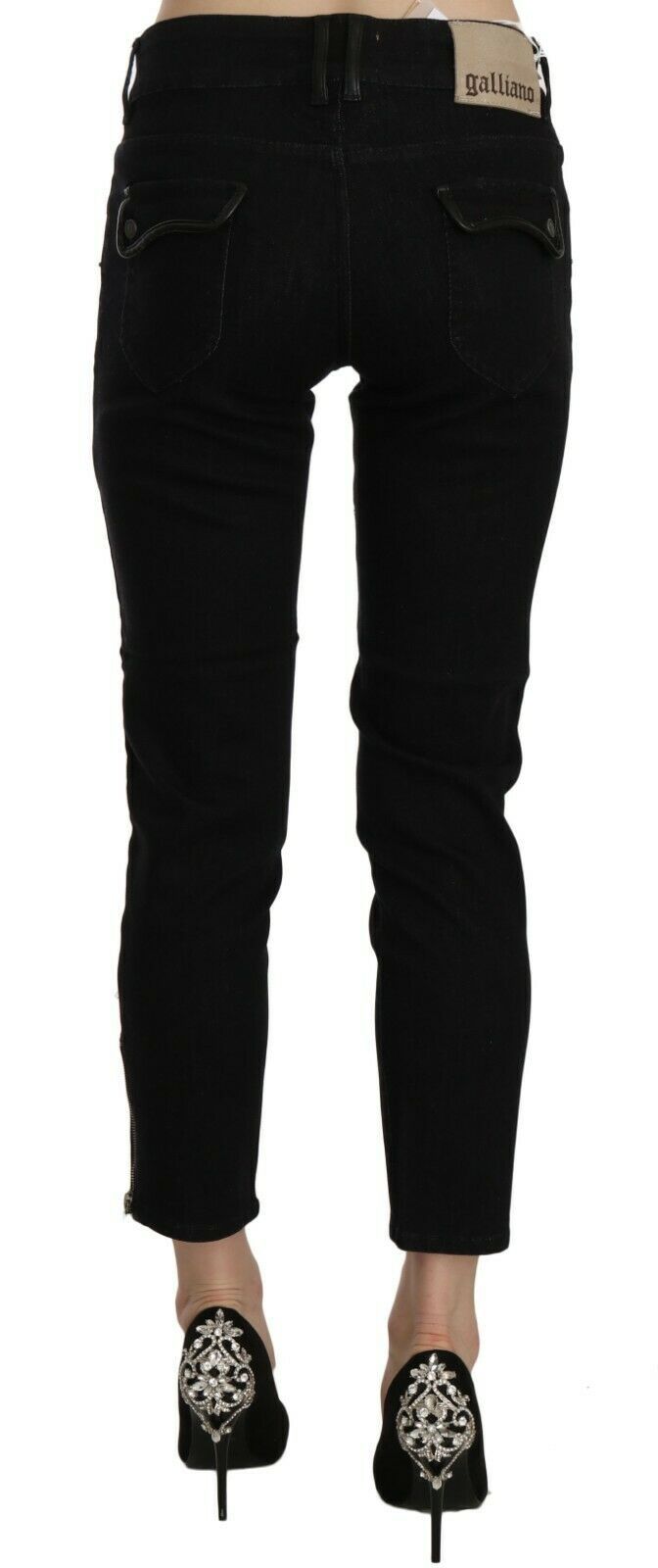 Schwarze Mid Waist Gekürzter Saum Denim Freizeithosen