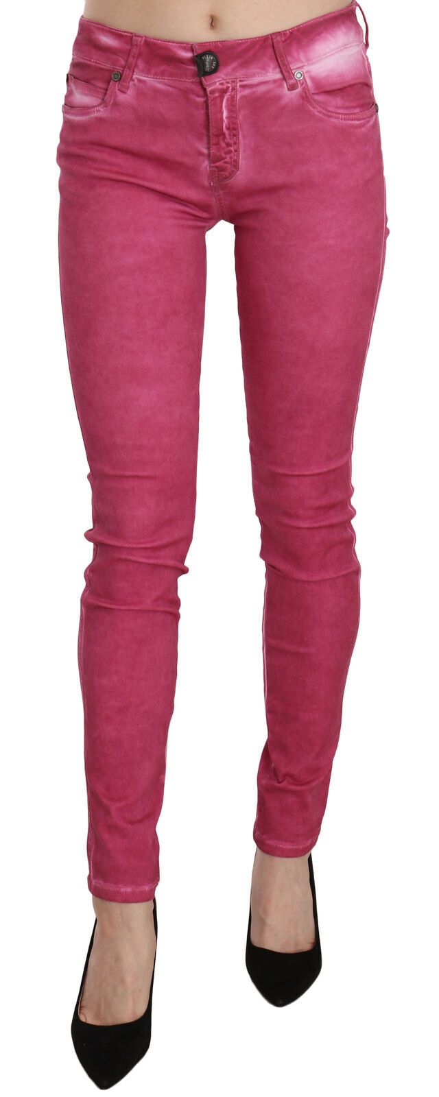 Rosa Samt Mid Waist Skinny Hose Hose