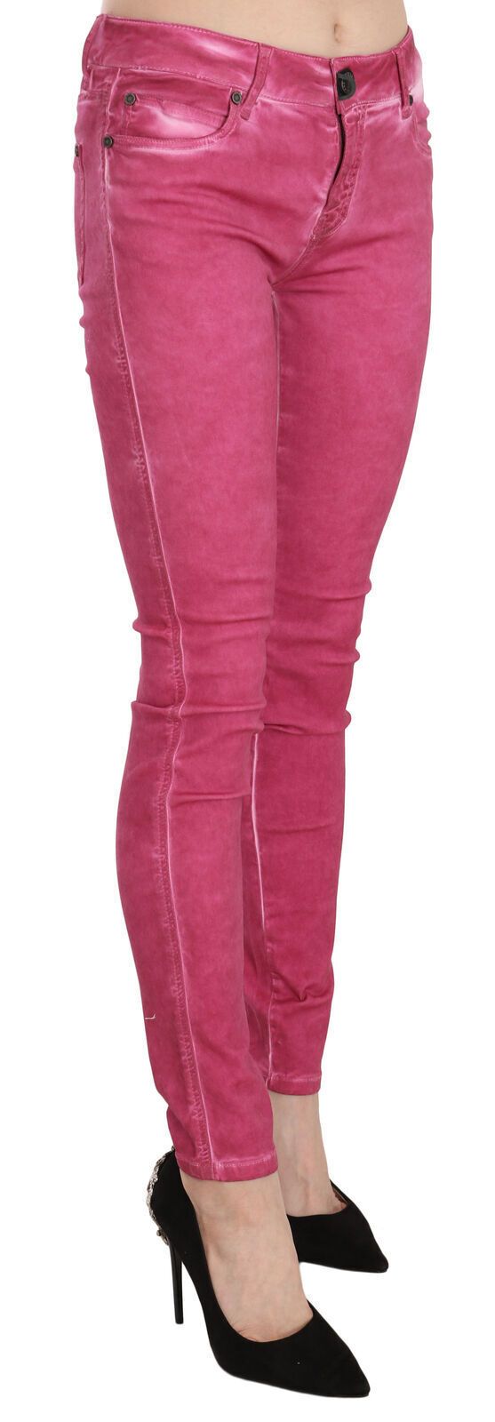 Rosa Samt Mid Waist Skinny Hose Hose
