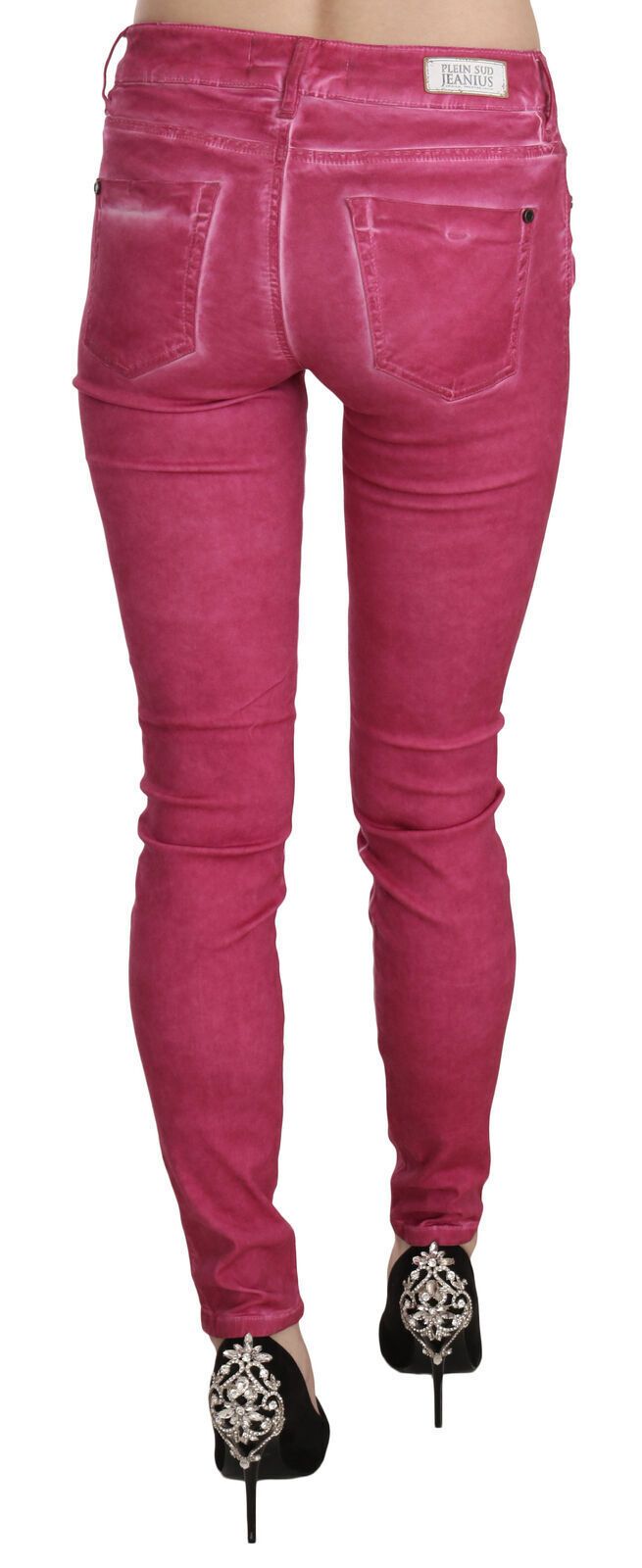 Rosa Samt Mid Waist Skinny Hose Hose