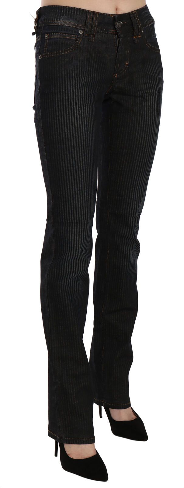 Schwarz Mid Waist Slim Fit Cord Denim Freizeithosen