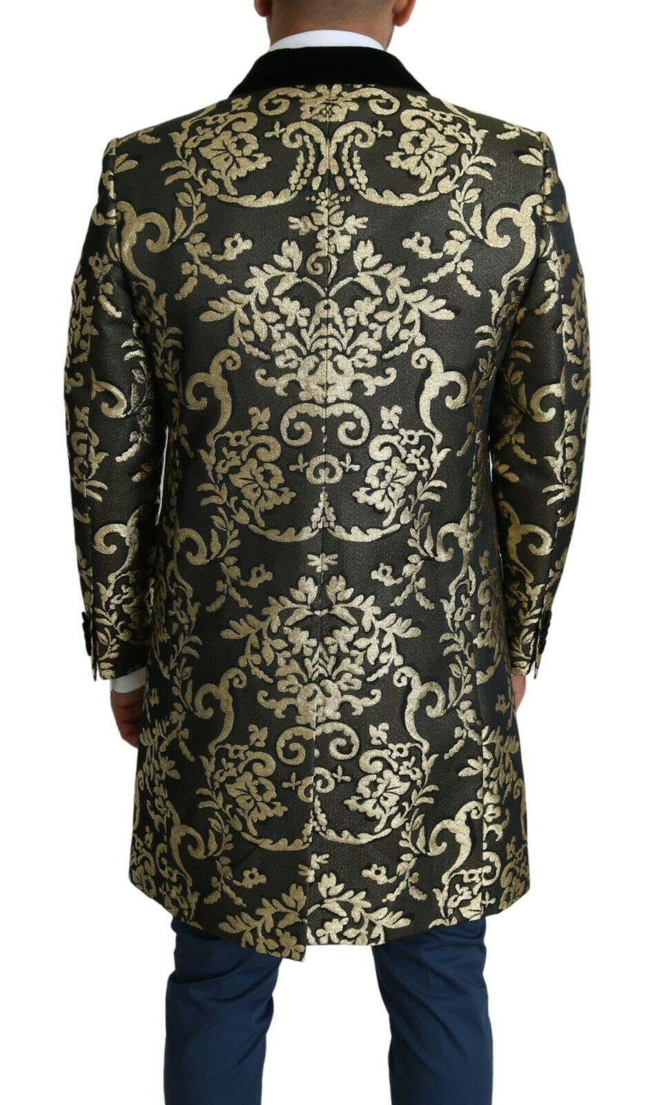 Gold Schwarzer Sicilia Jacquard-Mantel mit Doppelreihern