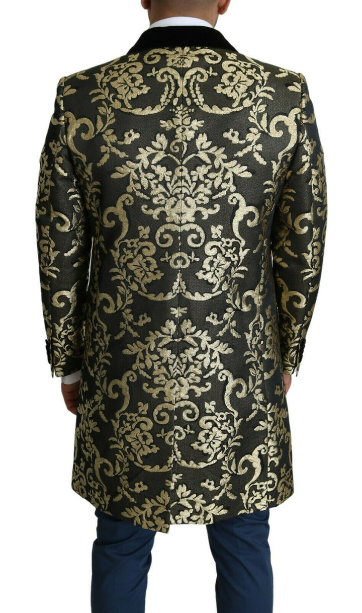 Gold Schwarzer Sicilia Jacquard-Mantel mit Doppelreihern