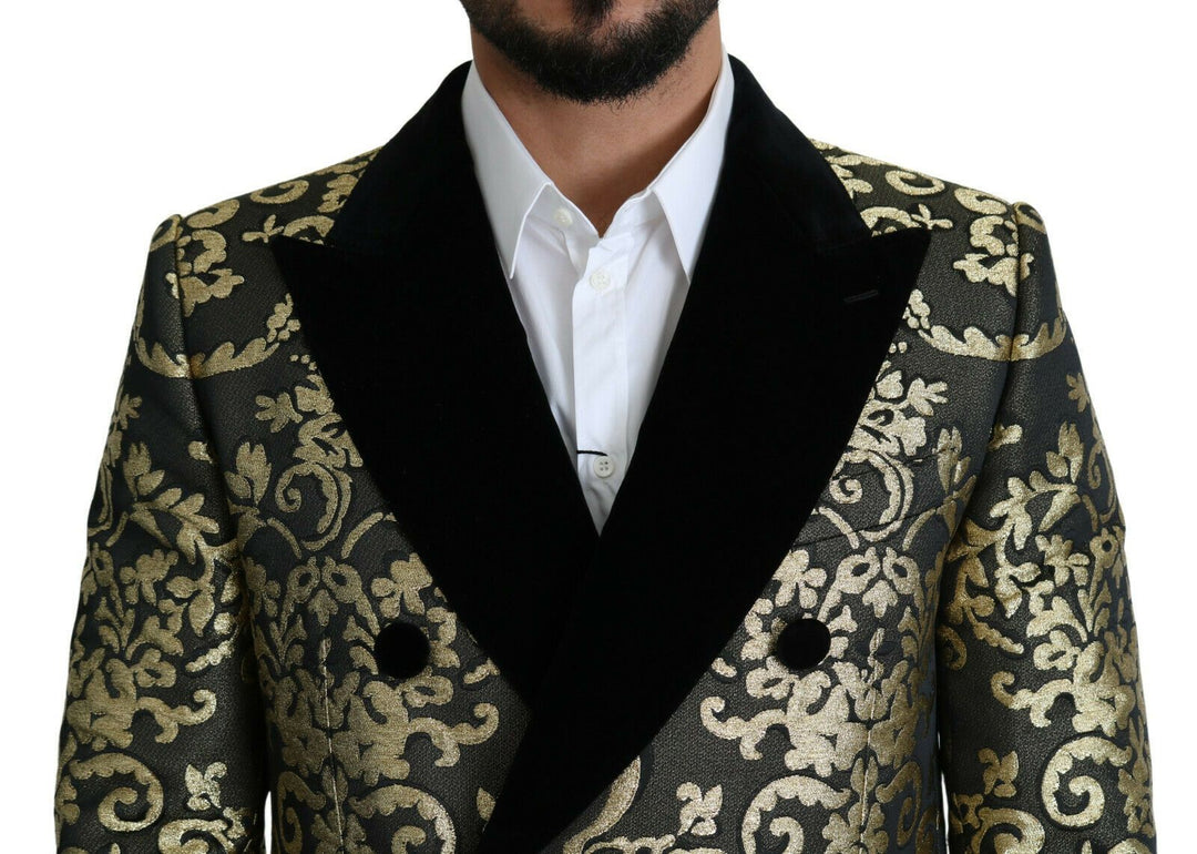 Gold Schwarzer Sicilia Jacquard-Mantel mit Doppelreihern