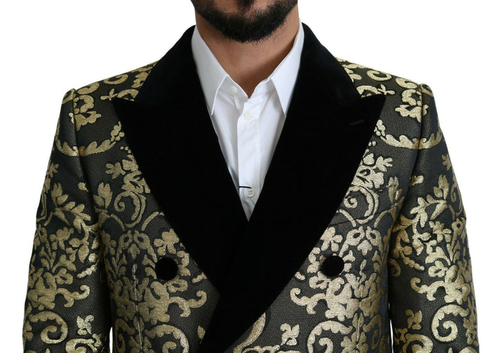 Gold Schwarzer Sicilia Jacquard-Mantel mit Doppelreihern