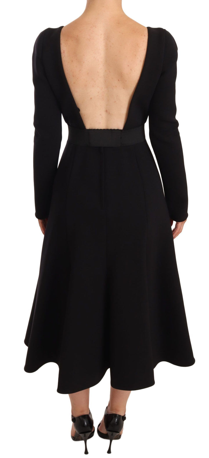 Elegantes Schwarzes Stretch-Scheidenkleid in der Mitte der Wade