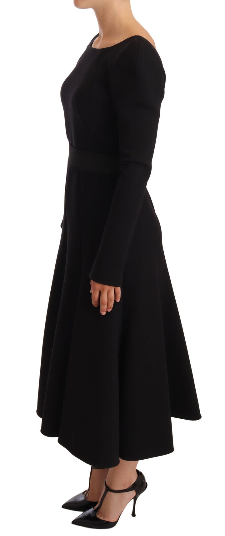 Elegantes Schwarzes Stretch-Scheidenkleid in der Mitte der Wade