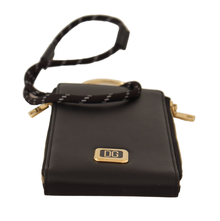 Elegantes Portemonnaie aus schwarzem Leder mit Riemen