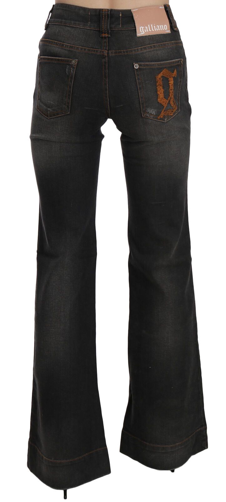 Schwarze verwaschene Jeans mit mittlerer Taille ausgestelltem Denim Casual Jeans