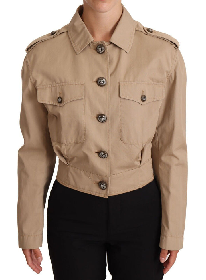 Elegante Cropped Jacket aus Baumwolle in Beige