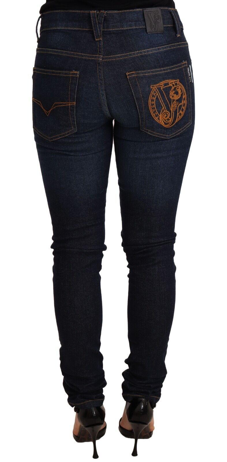 Dunkelblaue Skinny Denim-Jeans aus Baumwolle mit niedriger Taille