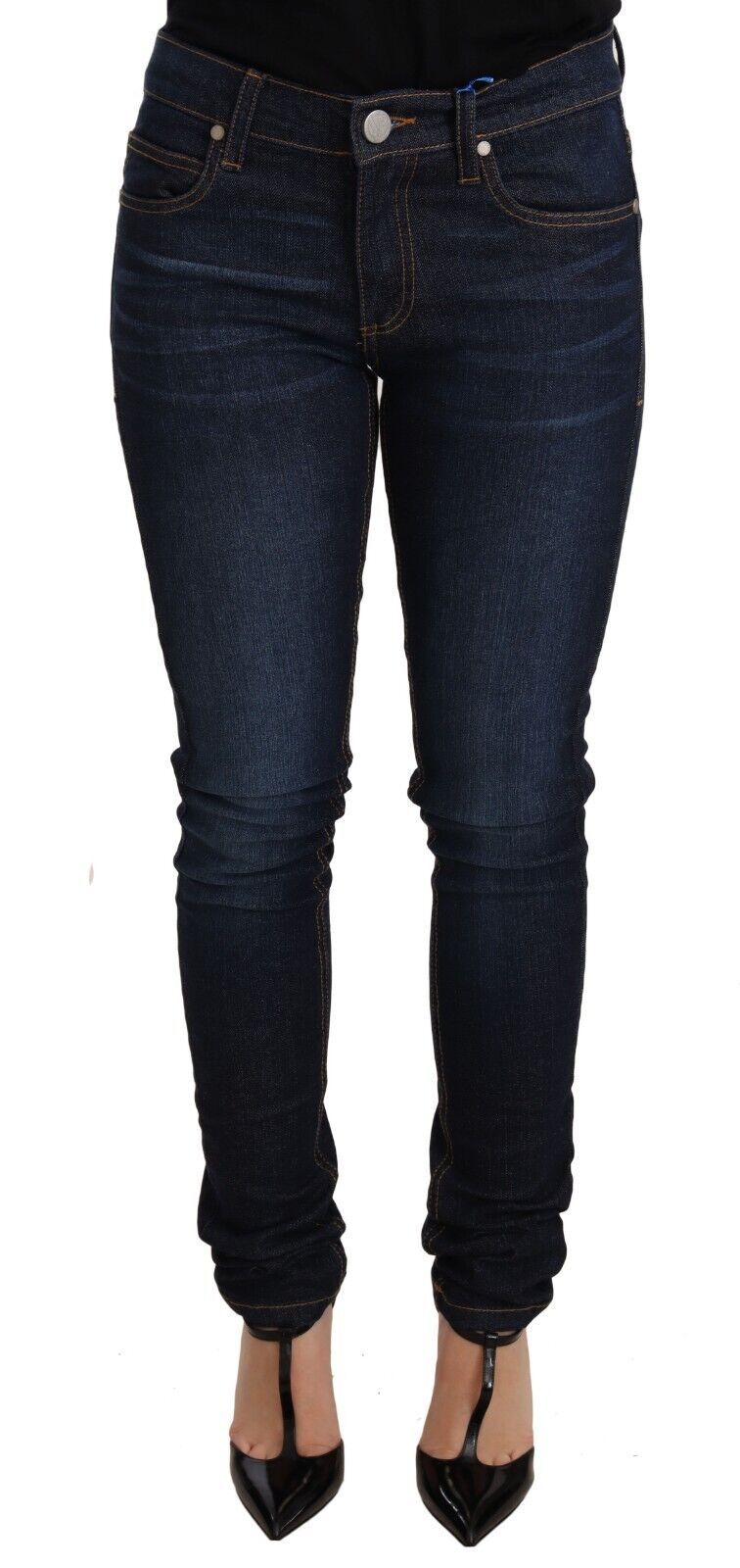 Dunkelblaue Skinny Denim-Jeans aus Baumwolle mit niedriger Taille